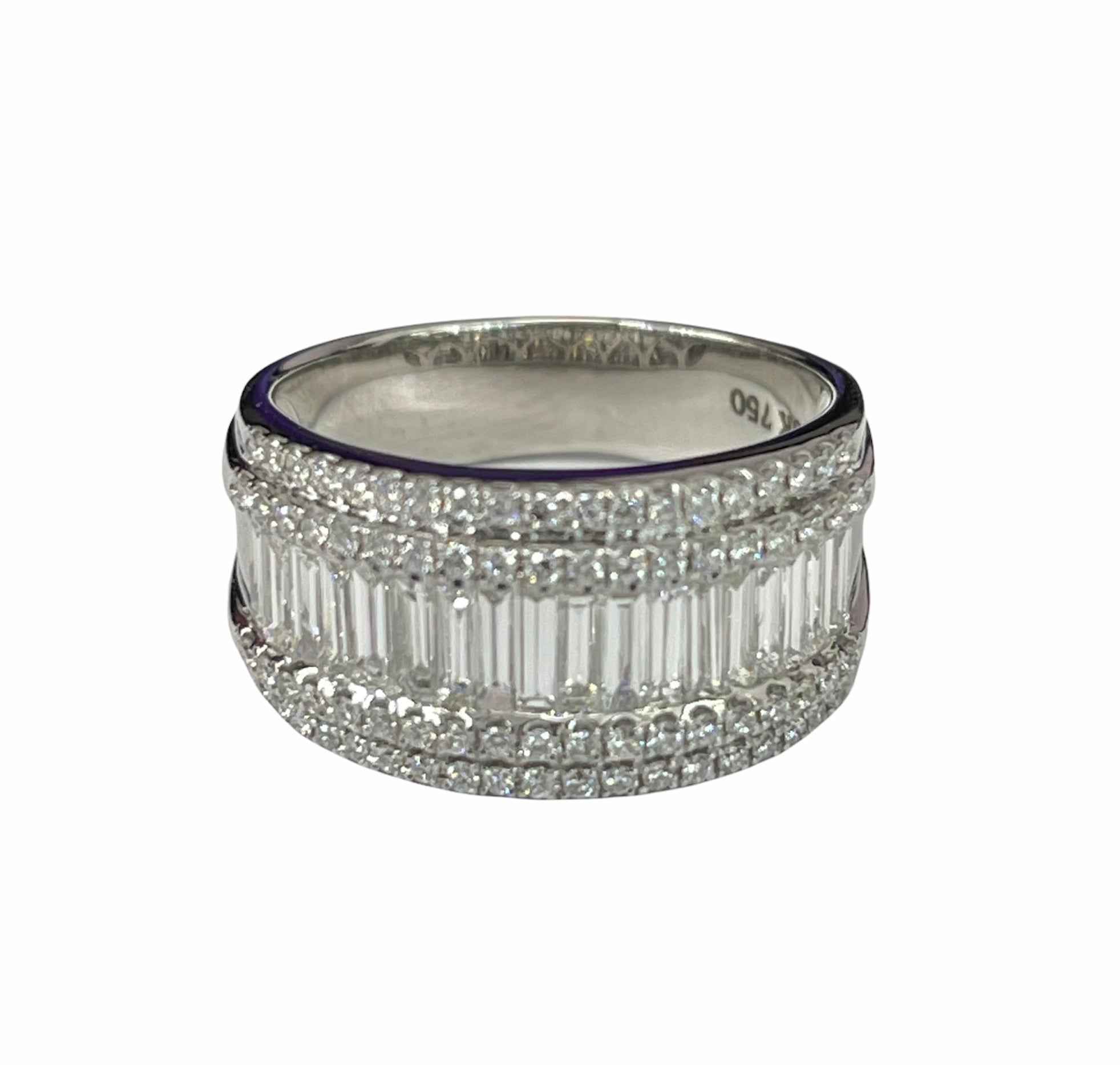 Baguettes and Round Brilliants Wide Diamond Ring Size 7 White Gold