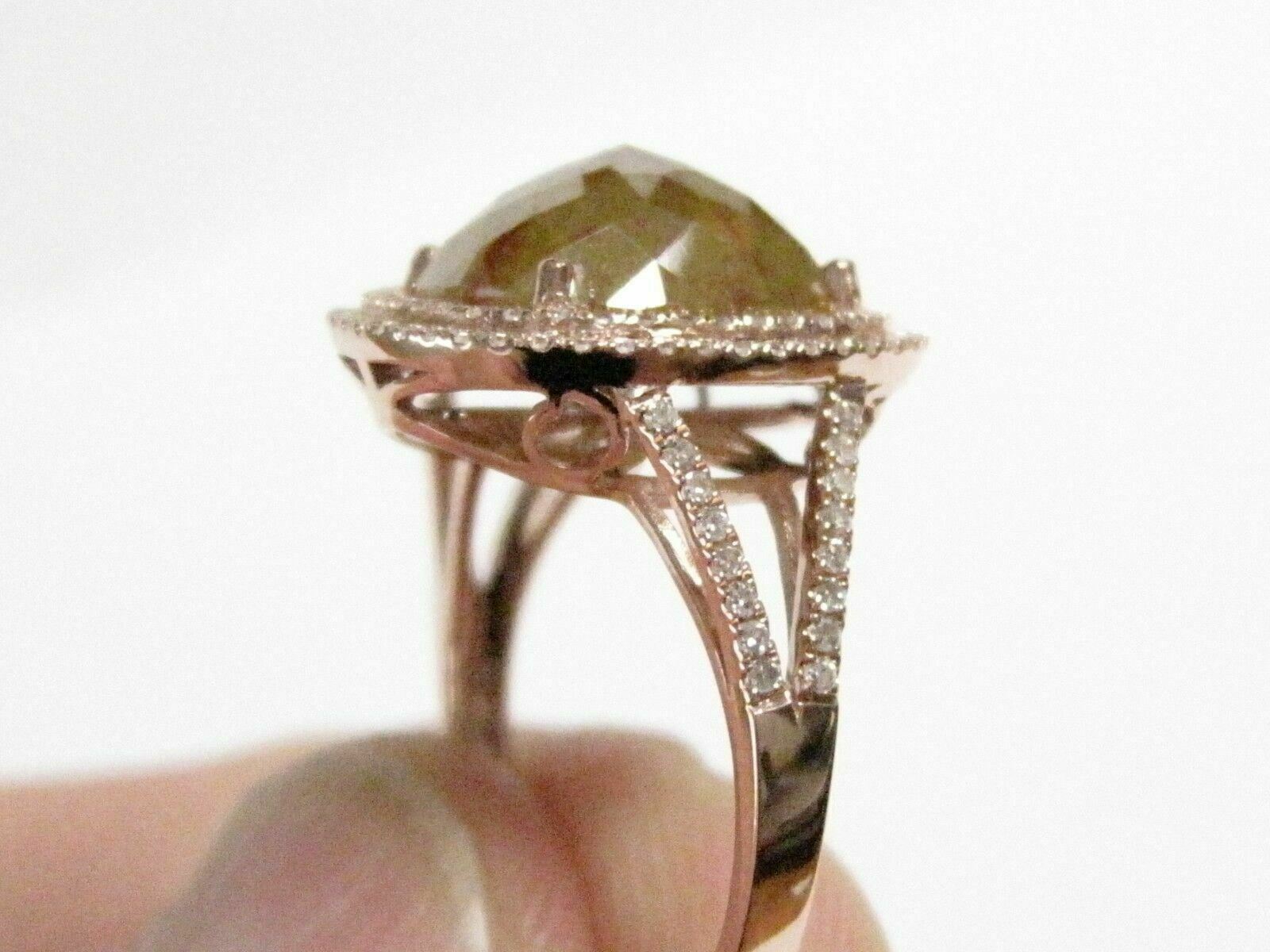 4.75Ct Cushion Cut Raw/Rustic Green Diamond Cocktail Ring Size 6.5 14k Rose Gold