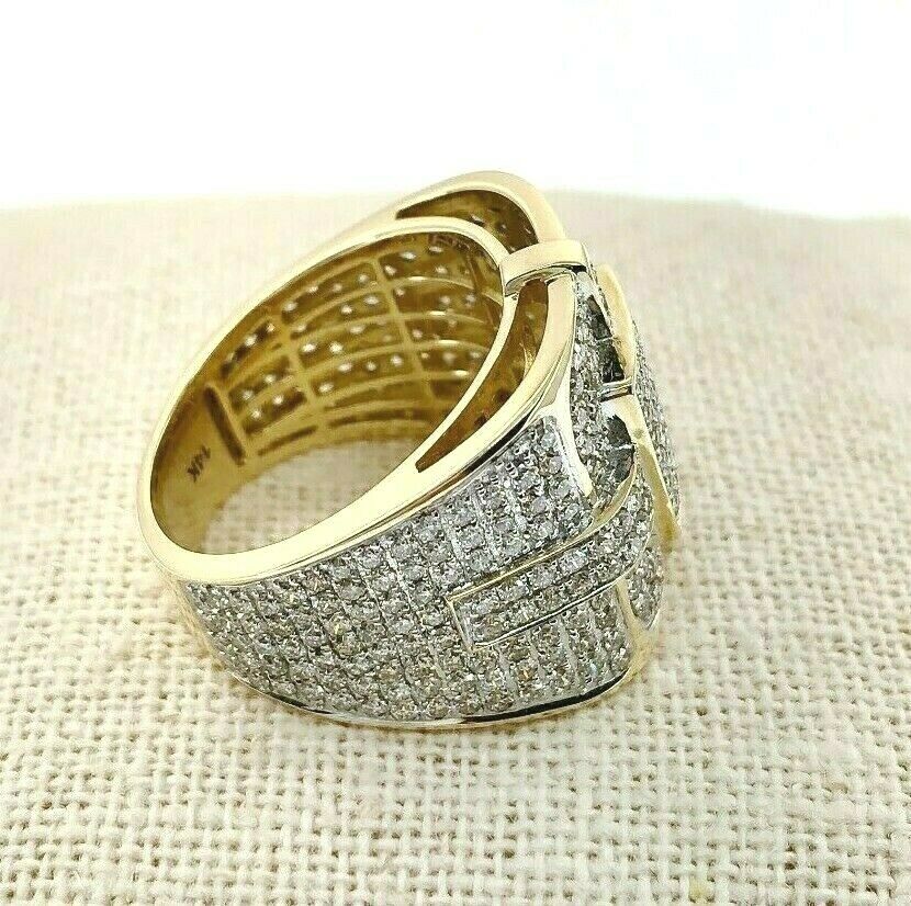 Iced Out 3.05 Carat t.w. Men's Diamond Pave Set Ring 14K Gold 0.80 Inch Width