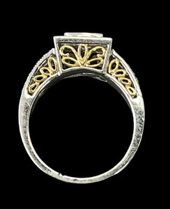 Nouveau Round and Baguettes Classic Diamond Ring 14kt White Gold