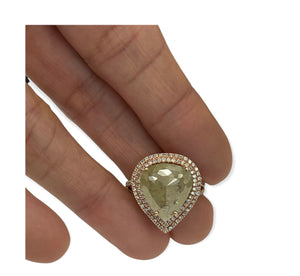 Fancy Green Pear Rustic Diamond Ring Double Halo Rose Gold