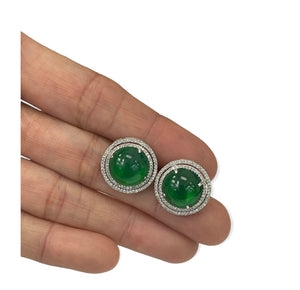 Green Onyx Diamond Earrings Double Halo White Gold 14kt