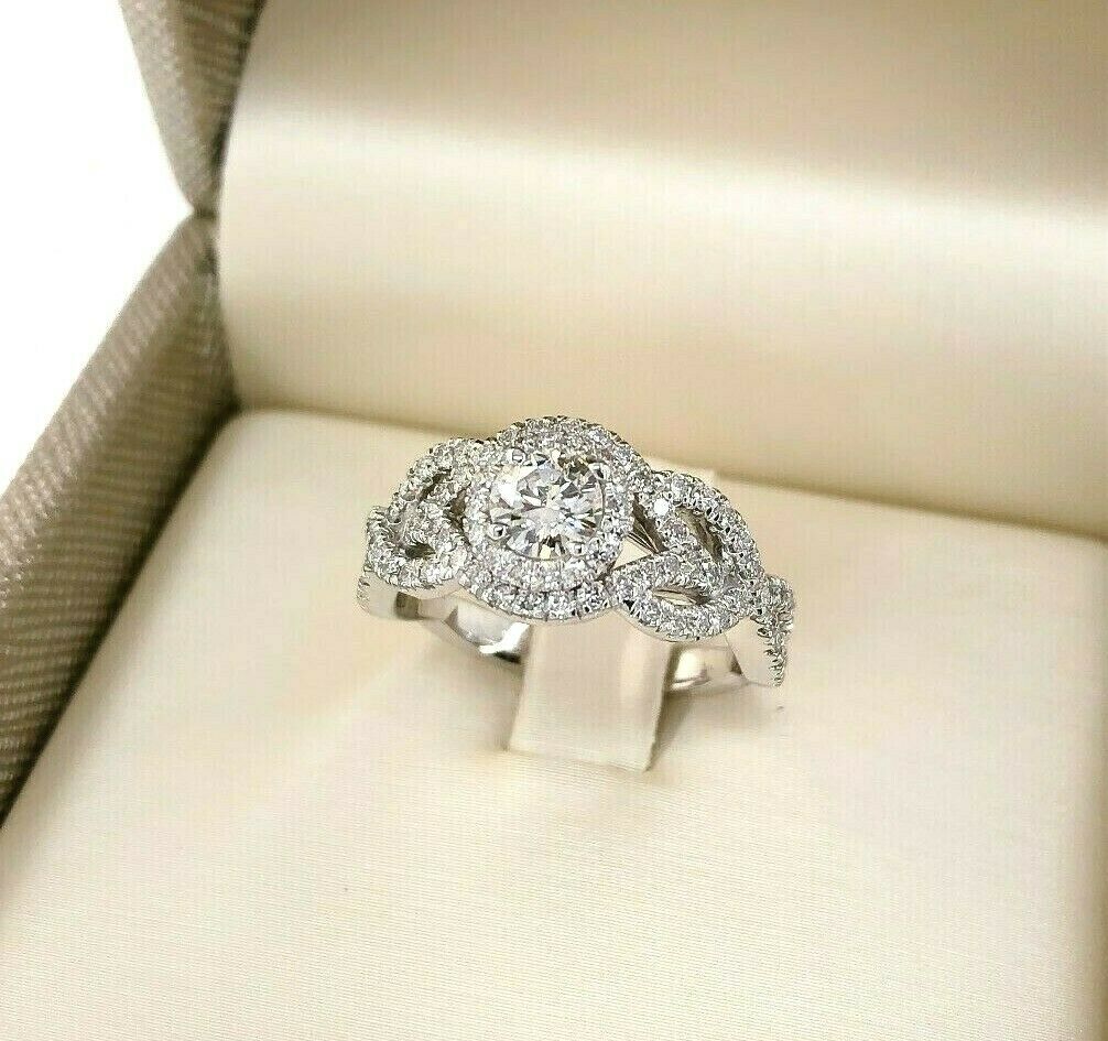 1.05 Carats t.w. Halo Diamond Wedding/ Anniversary Ring 0.40 Carat Center 14K