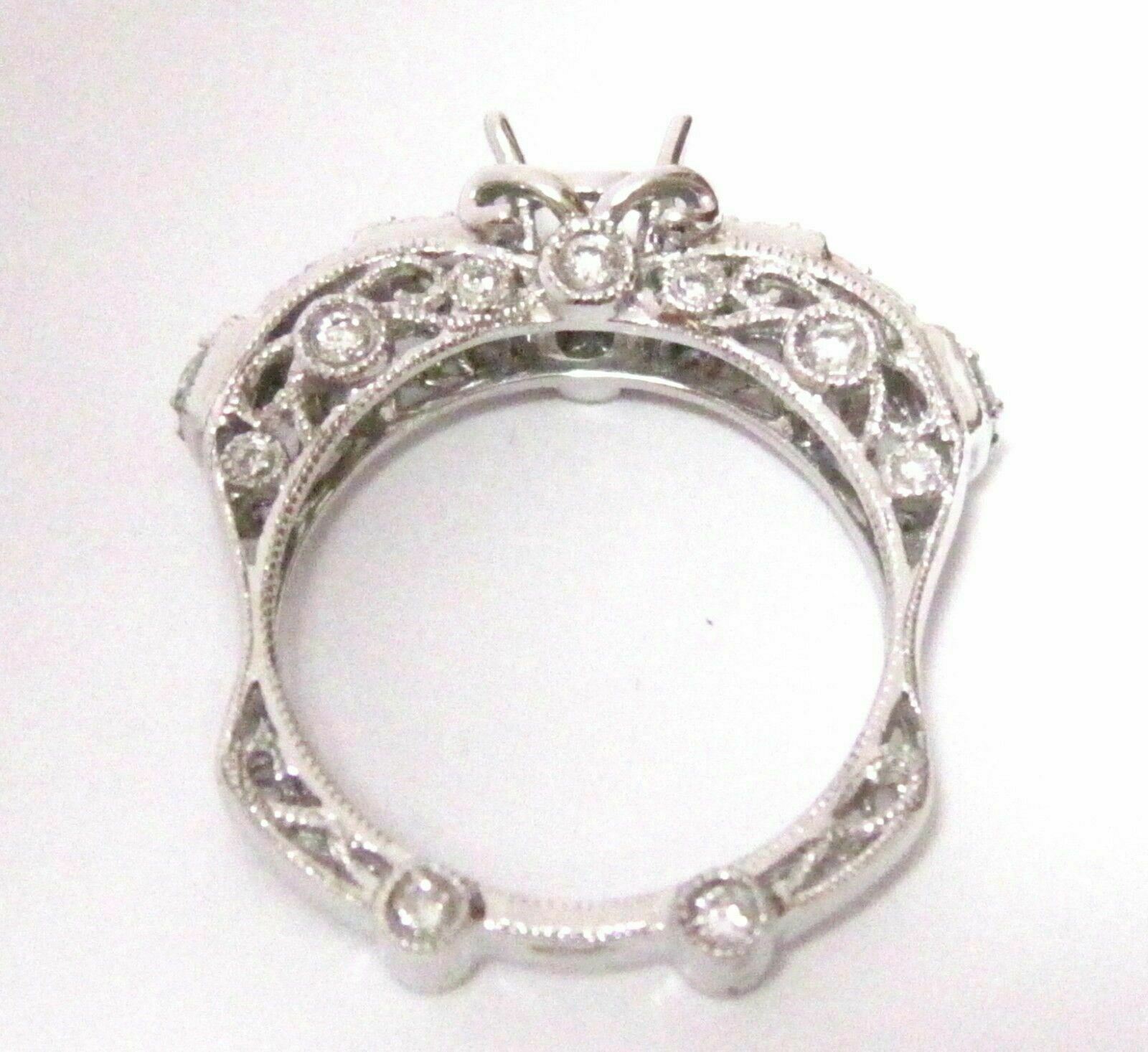 Viintage 4 Prongs Semi-Mounting Round Diamond Engagement Ring 14k White Gold