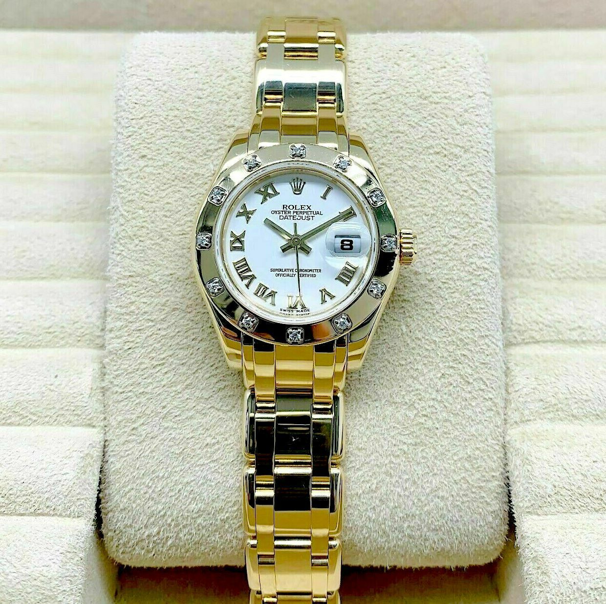 Rolex 29MM Pearlmaster 18k Yellow Gold Ladies Watch 80318 D Factory Diamond