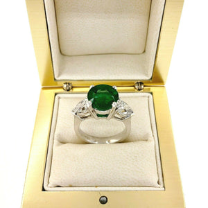 5.21 Carats t.w. Pear Diamond and Emerald Three Stone Wedding Ring 14K Gold