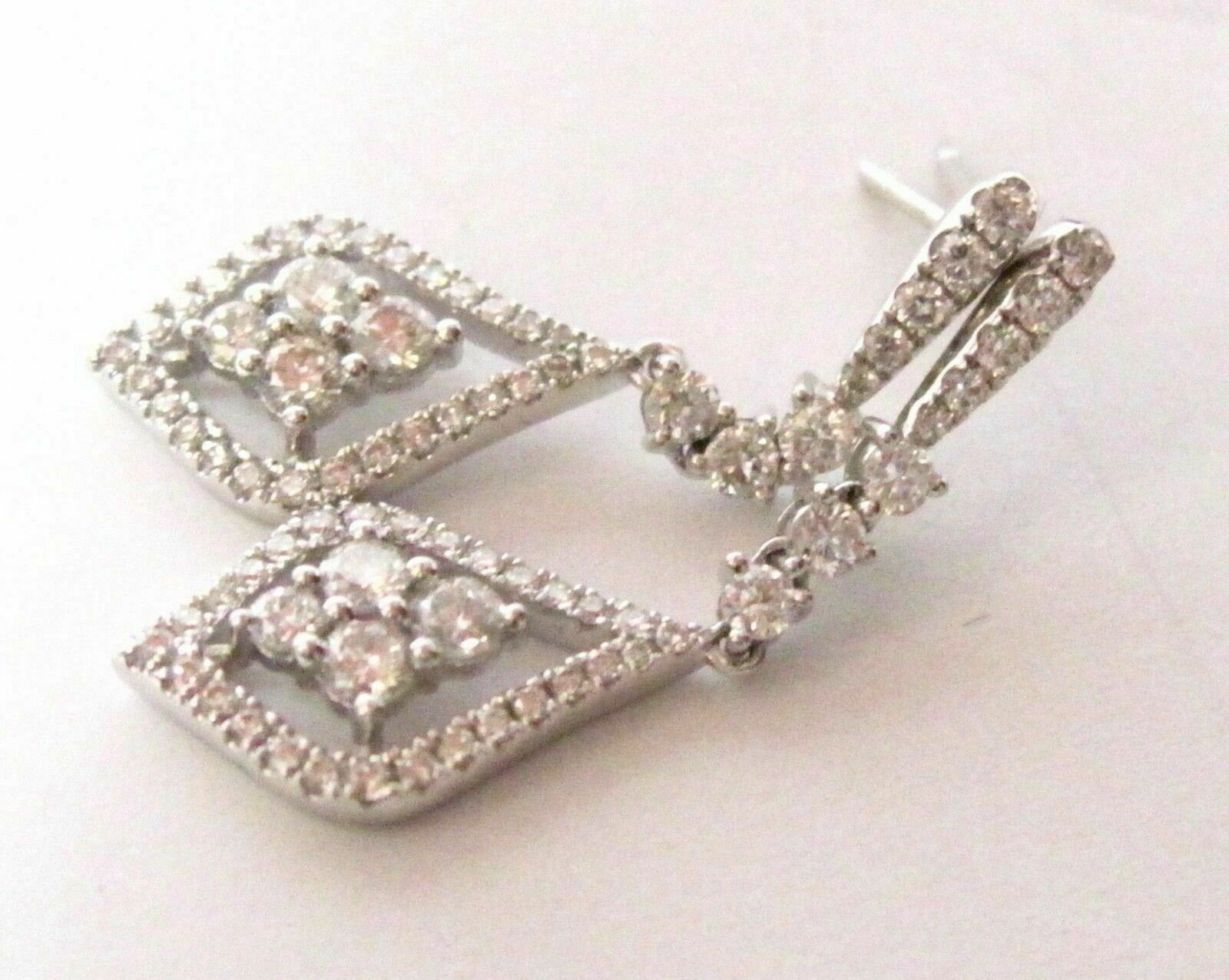 Round Brilliant Diamond Marquise Shape Dangling Earrings G VS2 18k White Gold