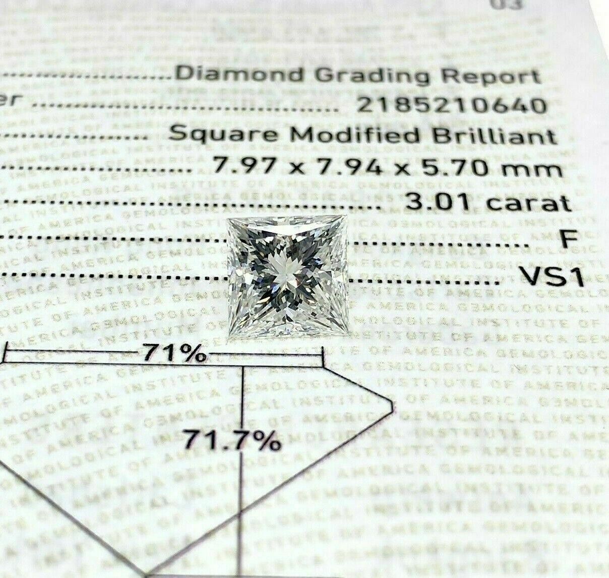 Loose GIA Diamond - Refined 3.01 Carats GIA Princess Cut F VS1 Diamond Ex Ex Cut