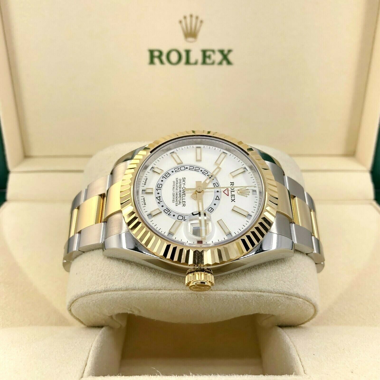 Rolex 42MM Sky- Dweller Watch 18K Gold Stainless Steel Ref # 326933 Box and Card