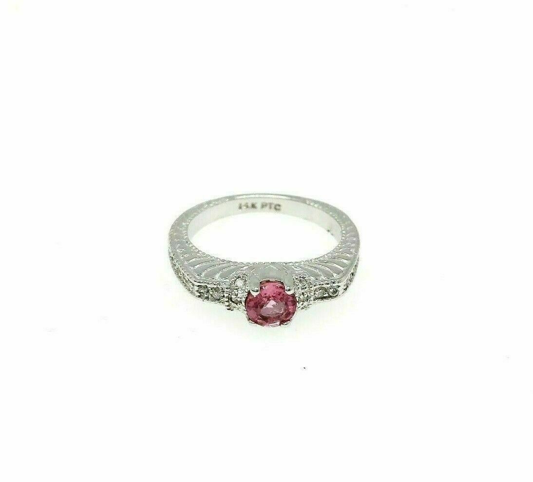 0.91 Carats t.w. Diamond and Pink Tourmaline Wedding/ Anniversary Ring 18K Gold
