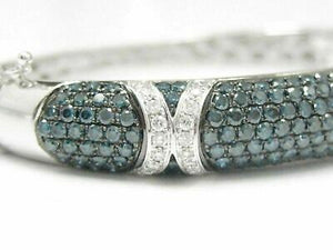 5.0 TCW Natural Blue and White Diamond Bangle/Bracelet 14k White Gold