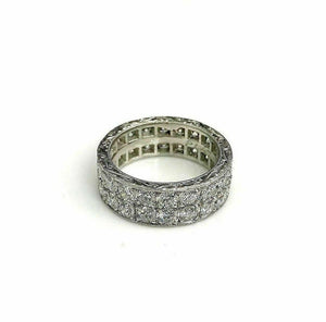 3.25 Carats Double Row Round Eternity Platinum Diamond Ring w Hand Engraving