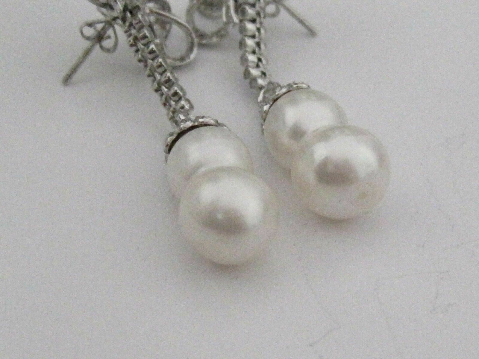 33.15Ct Freshwater Pearl & Diamond Dangling/Drop Ribbon Earrings 18k White Gold