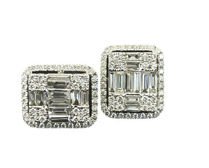 Womens Cluster Earrings Round Brilliants and Baguettes Diamond 3.35 Carats