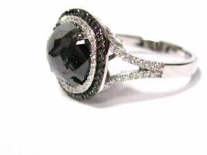 3.50 TCW Natural Oval Black Diamond Cocktail Ring SIze 6.5 14k White Gold