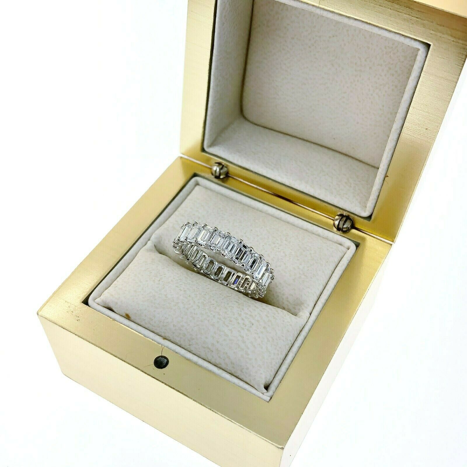 3.32 Carats Emerald Cut Diamond Eternity Band Ring Platinum 23 F- G VS Diamonds