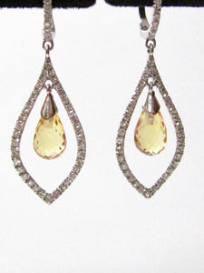 3.95 TCW Natural Pear Citrine Quartz & Diamonds Drop/Dangle Earrings 14k Gold