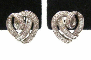 .60 TCW Baguette & Round Cut Diamonds Heart Shape Huggie Earrings 18k White Gold