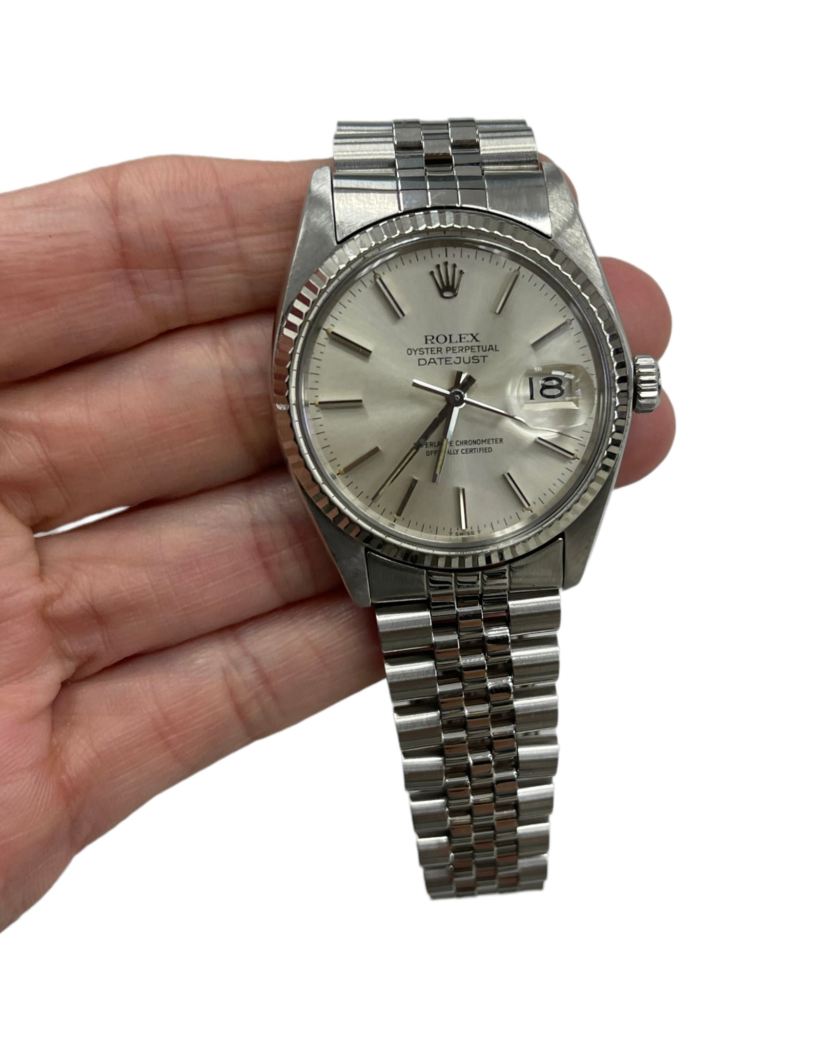 Rolex Datejust 36mm 16014 Silver Dial with White Gold Fluted Bezel