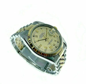 Rolex 36MM Diamond Datejust Watch 18K Yellow Gold Stainless Steel Ref 16233 1993