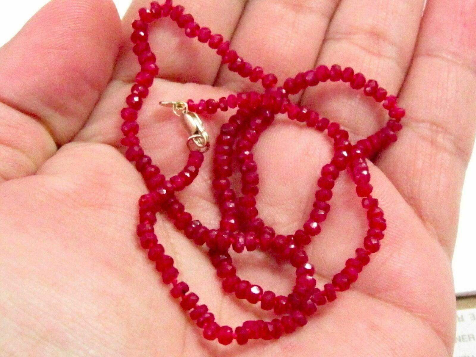 Fine Red Ruby Beads Strand String Necklace 14k Yellow Gold 17 Inches 33 Carats