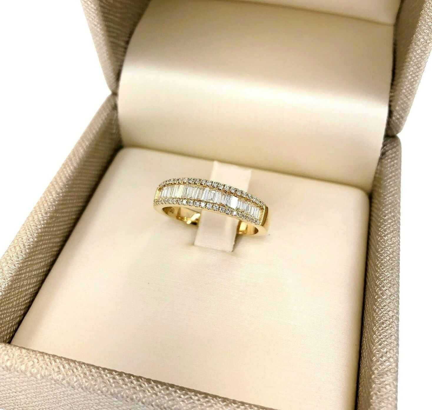 0.50 Carats Round & Baguette Diamond Anniversary Ring Wedding Band Yellow Gold