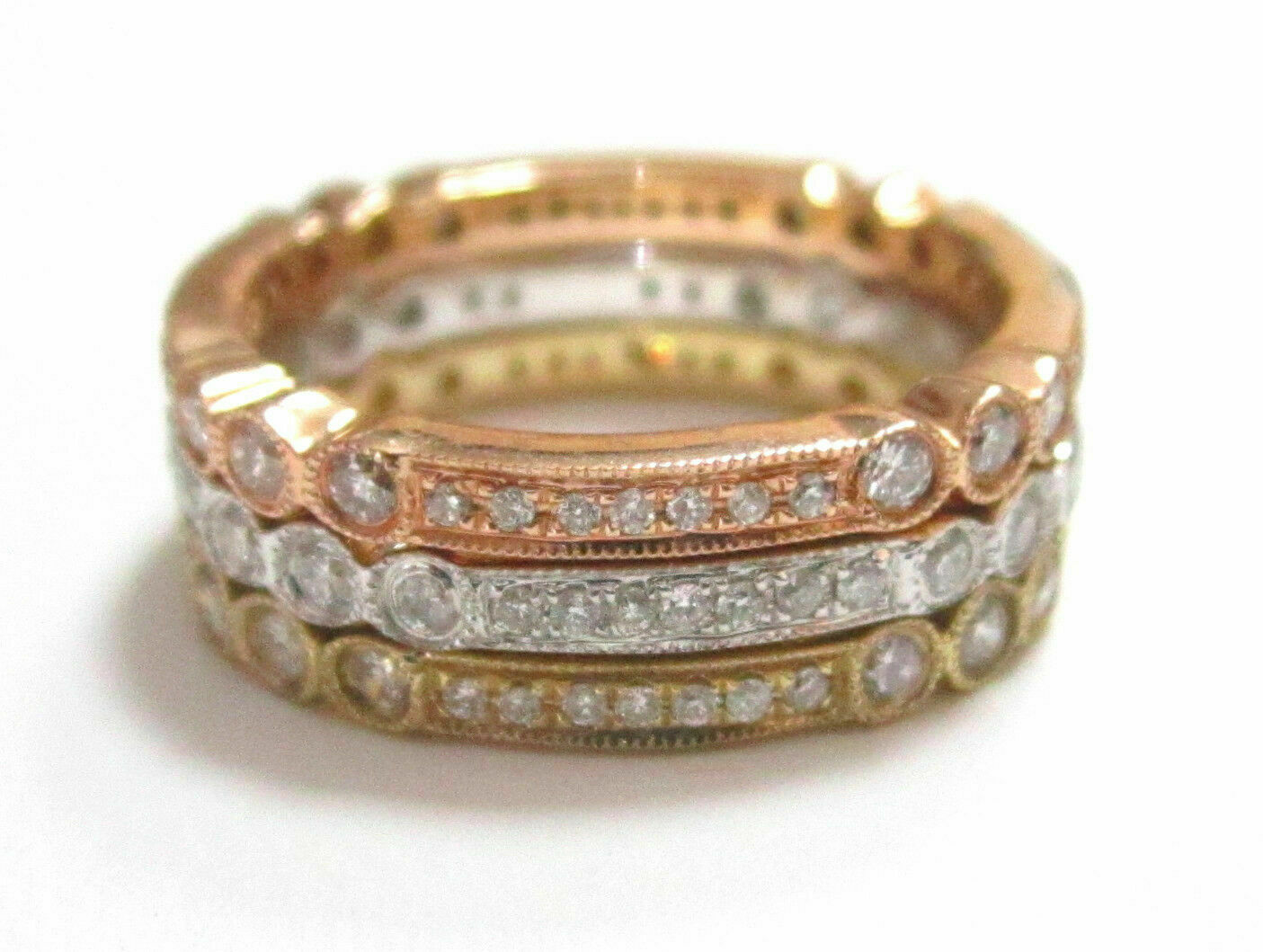 .92 TCW Stackable Diamond Eternity Bands Set 14k Yellow Rose and White Size 5