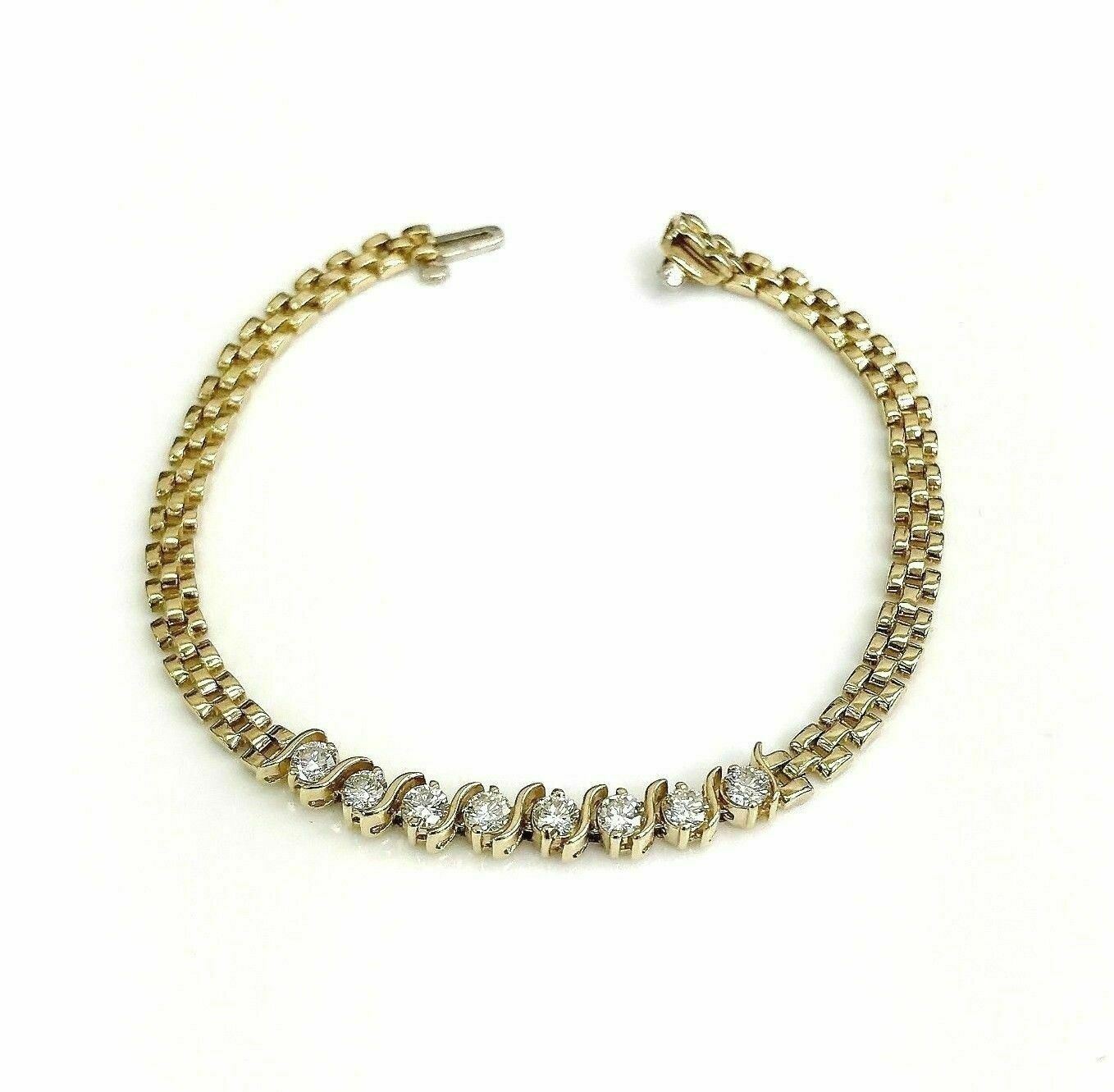 1.10Cts Round Diamond S Style Link Tennis Bracelet 14K Yelow Gold 7 Inches Long
