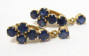 FINE 2.75 TCW Natural Sapphire Dangle Earrings 14k Yellow Gold