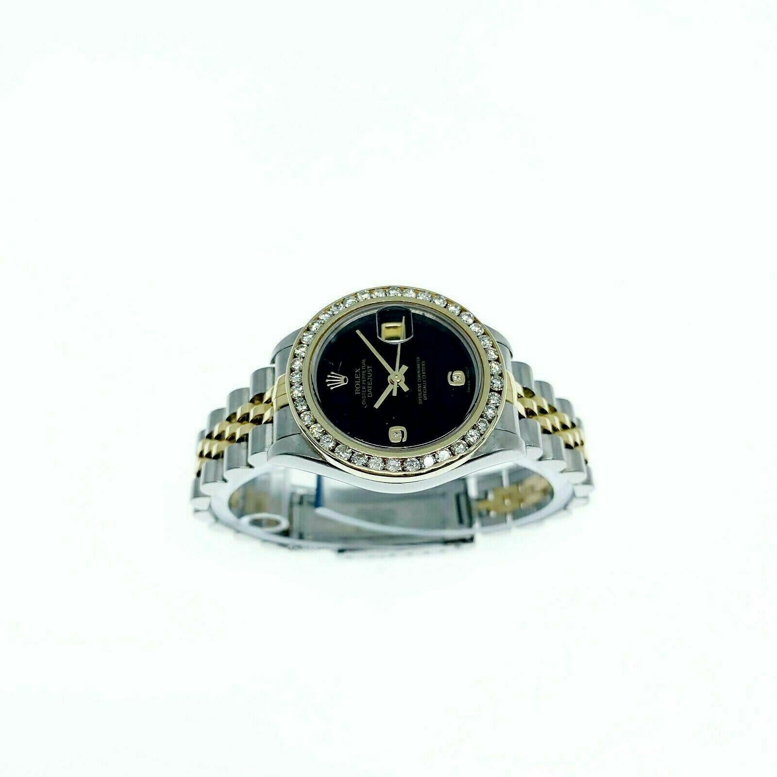 Rolex 26MM Lady Datejust 18 Karat Yellow Gold Steel Watch Ref # 79173 Onyx Dial