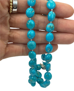 161.26 TCW Oblong Shape Persian Turquoise Bead String Necklace 14k 21 Inches