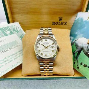 Rolex 36MM Datejust Watch 18K Yellow Gold Stainless Steel Ref 16233 Box & Papers