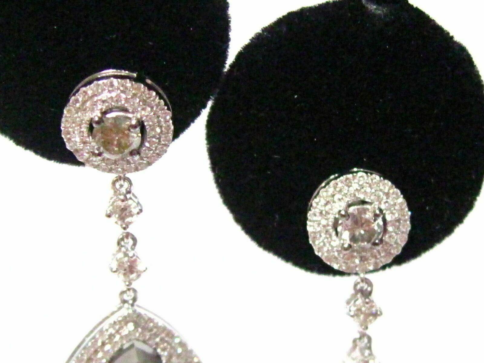 17.18 TCW Natural Pear Shape Fancy Grey Diamond Dangle/Chandelier Earrings 14k