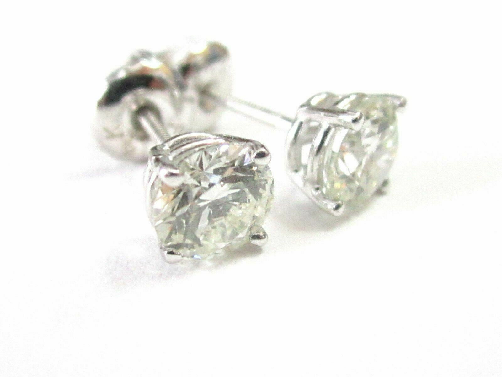 1.19 TCW Round Brilliant Cut Diamond Stud Earrings G SI1 14k White Gold