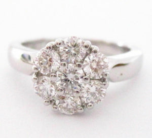 1.05 TCW Round Cut Cluster Diamond Cocktail Ring Size 5.5 F VS2 18k White Gold