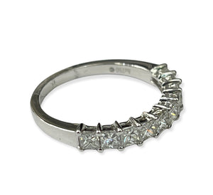 Emerald Cut Half Eternity Diamond Ring Band White Gold 18kt