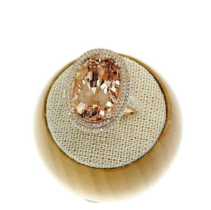 10.565 Carats Diamond and Oval Morganite Halo Celebration Ring 14K Rose Gold New