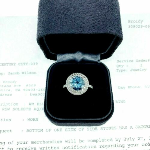 Tiffany & Co. Aquamarine and Diamond Soleste Double Halo Ring in Platinum
