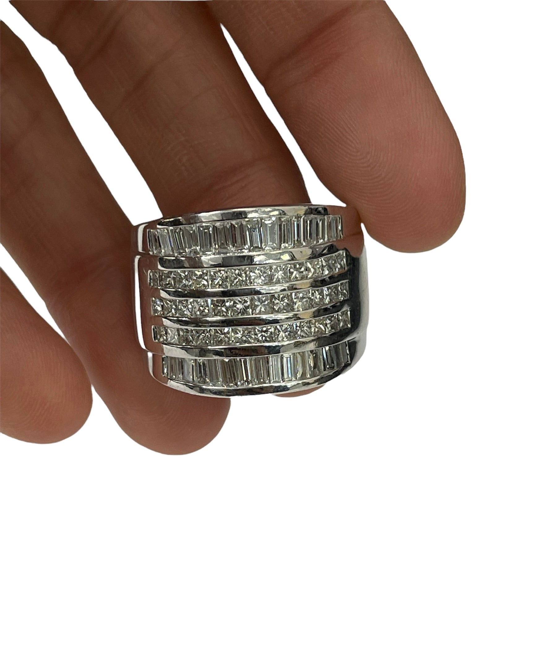 Wide Baguettes and Princess Cut Five Rows Diamond Ring