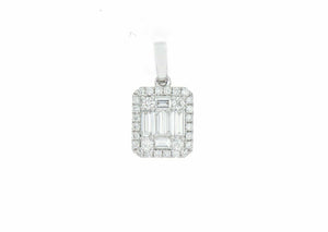 0.71 Carats Round and Baguette Diamond Pendant 18K White Gold 0.70 x 0.35 Inch
