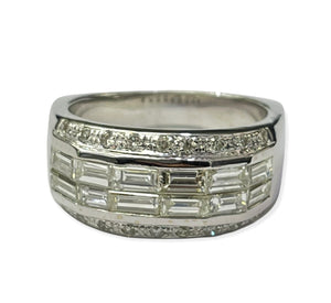 Baguettes Two Rows Diamond Band Ring White Gold 18kt