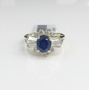 1.70 Carats t.w. Diamond and Sapphire Ring 14K Gold 1.20 Carats Sapphire