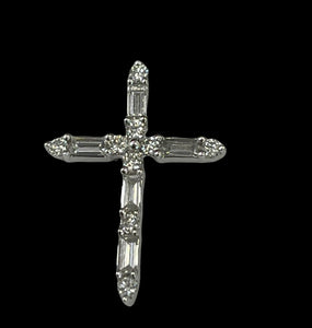 Cross Diamond Pendant Baguettes White Gold 14kt