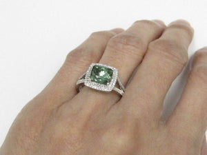 2.11TCW Radiant Green Tourmaline & Diamond Ring 14k White Gold Size 6