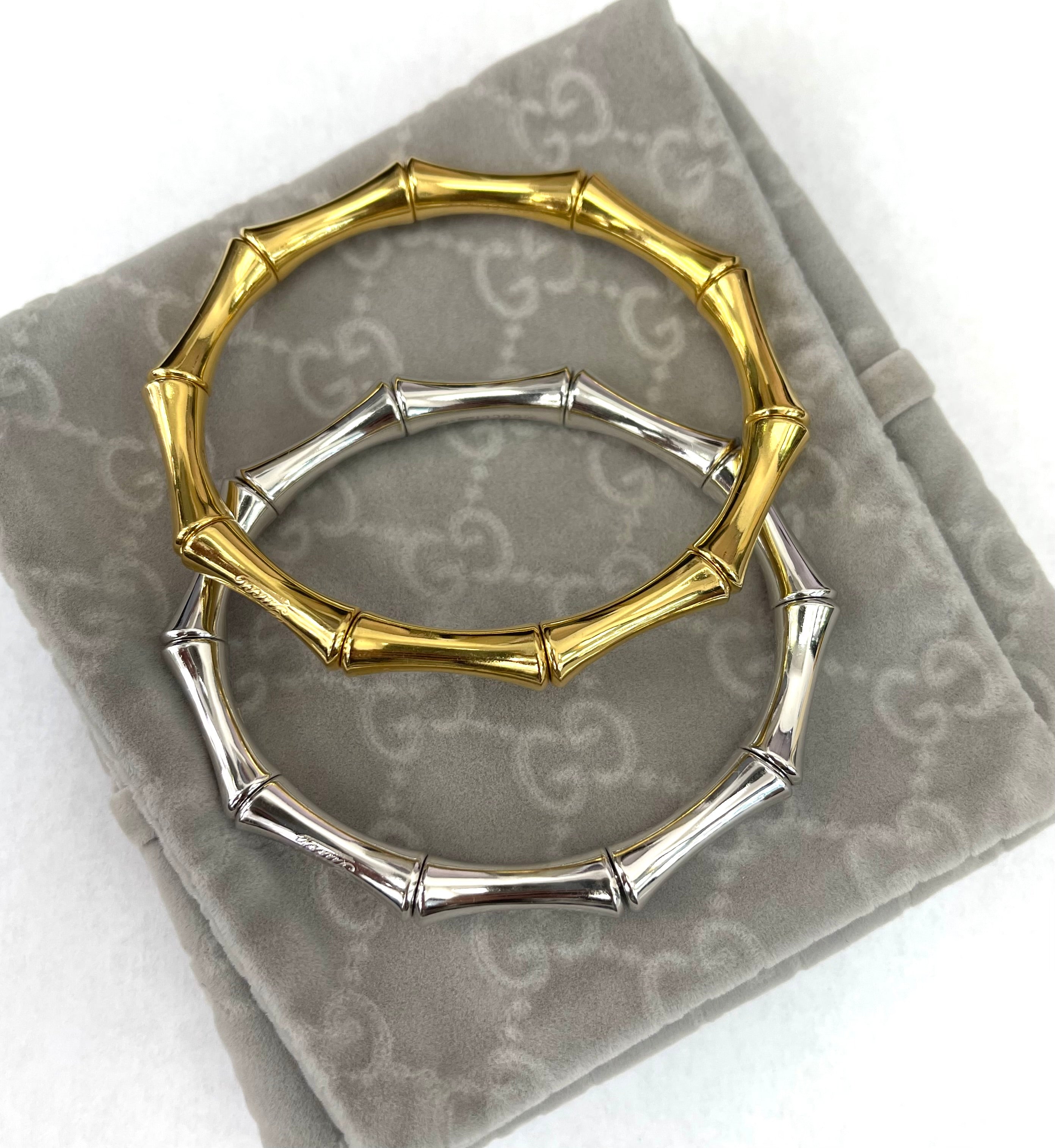 Gucci Bamboo Stretch Bangle Bracelet White and Yellow Gold 18kt