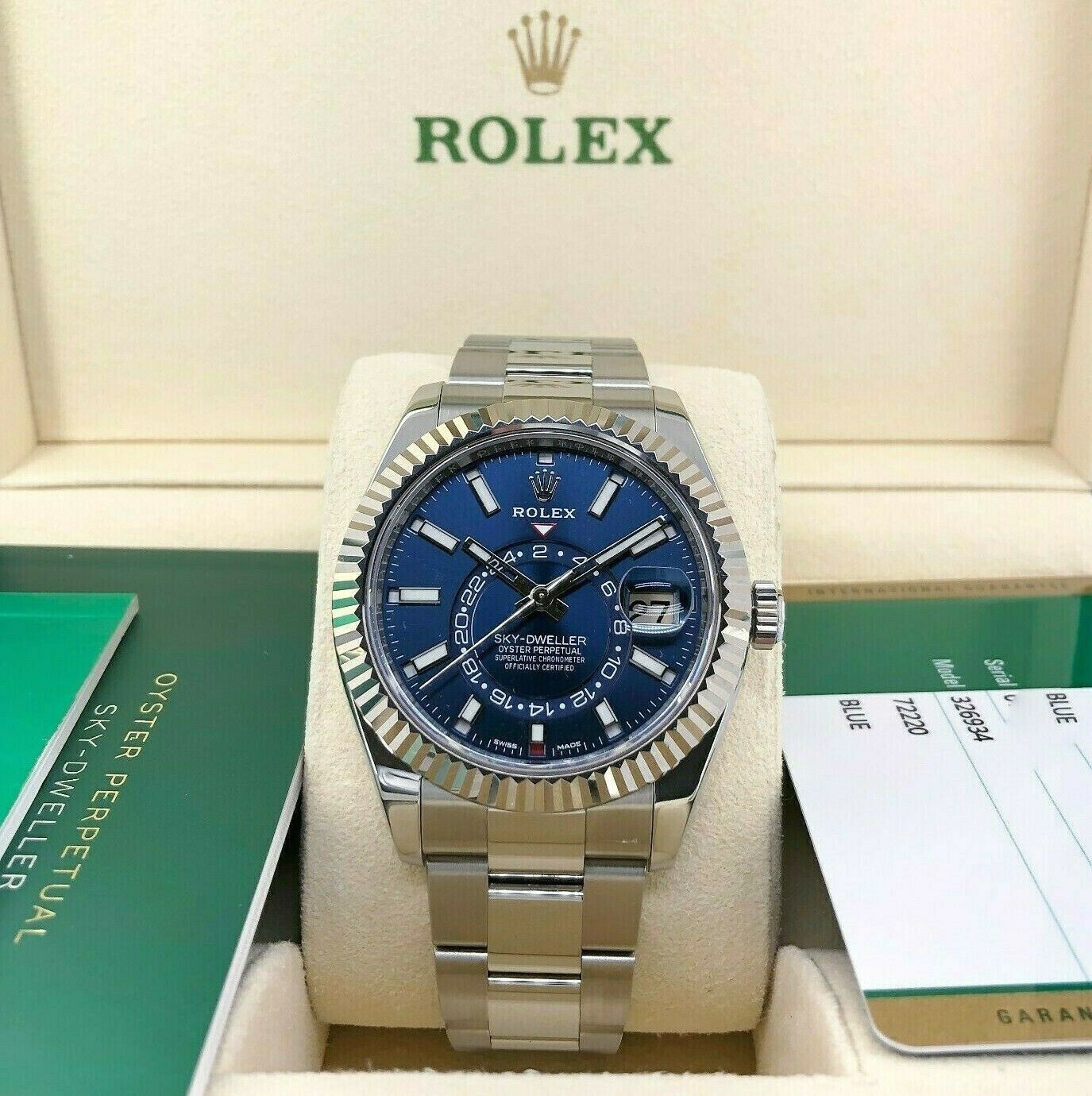 Rolex 42MM Sky- Dweller Watch 18K Gold Stainless Steel Ref # 326934 Box and Card