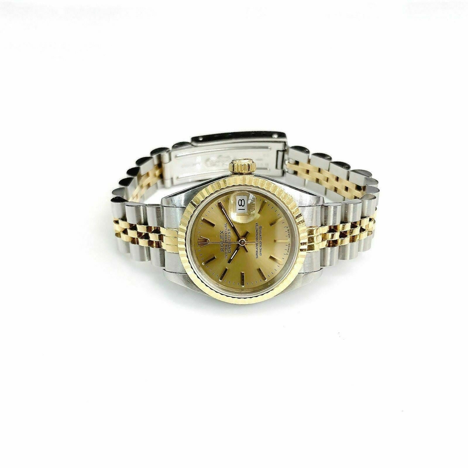 Rolex 26MM Lady Datejust 18 Karat Yellow Gold Steel Watch Ref # 69173 Quick Set