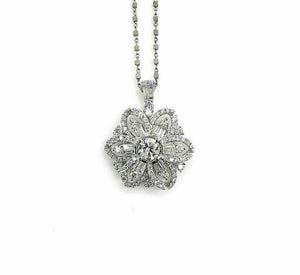 1.98 Carats Snowflake Diamond Pendant 18K White Gold w Chain 0.52 Carat Center