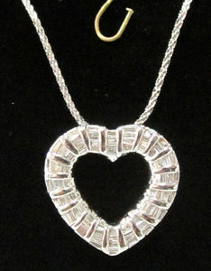 1.10TCW Heart Shape Pendant w/ Baguette Diamonds Neckalce G/H SI1 14k White Gold