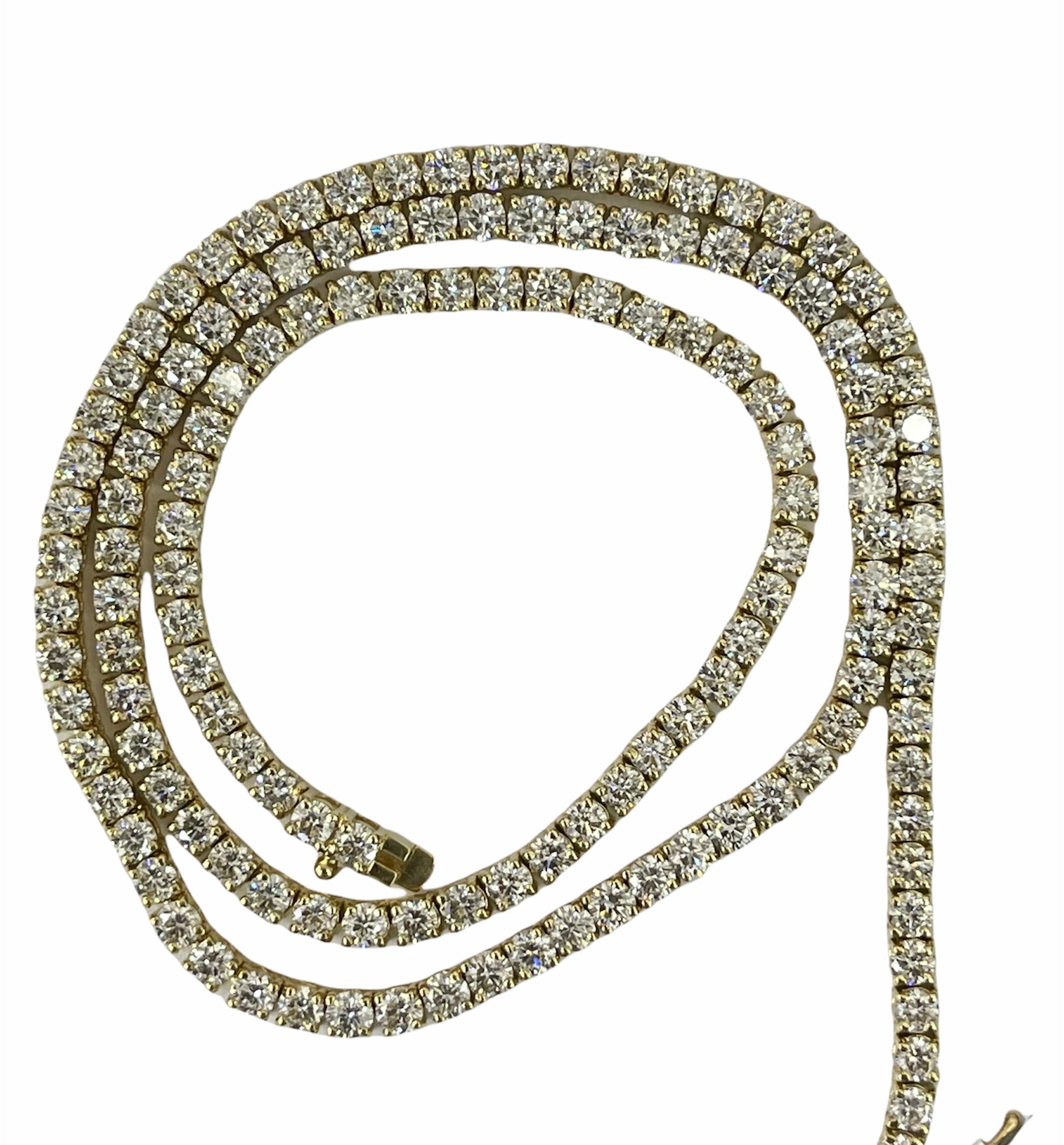 Round Brilliants Tennis Diamond Necklace Yellow Gold 14kt